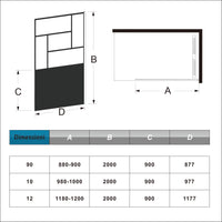 Doccia Walk In Parete Fissa Vetro Temperato 8 mm Anticalcare 90x200cm Semitrasparente Riquadri Nero Serigrafato