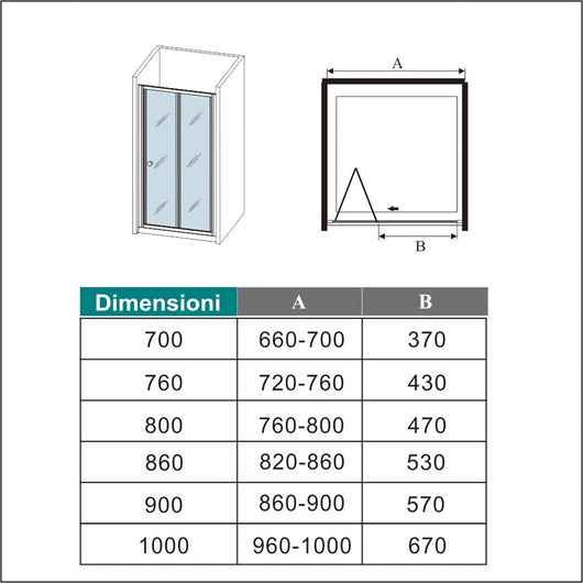 185 cm Box Doccia per Nicchia Porta a Soffietto Vetro Temperato 5 mm Trasparente  Profilo Nero Opaco 80 cm