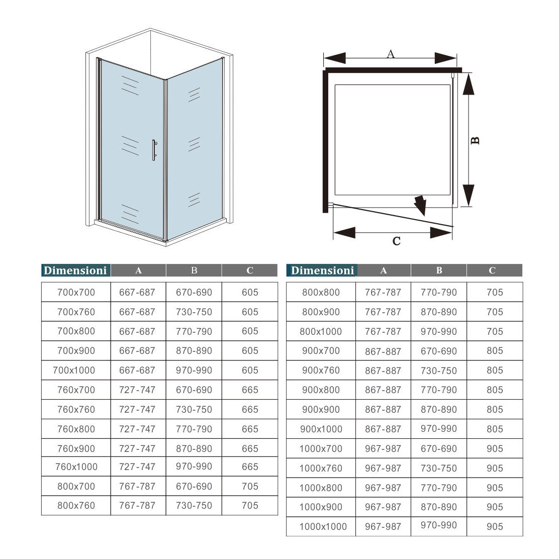 H.195cm Box Doccia Angolare Porta Battente con Lato Fisso 76x90cm Vetro Temperato 6mm Anticalcare Barra da 140 cm