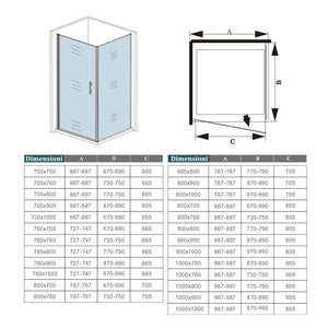 H.195cm Box Doccia Angolare Porta Battente con Lato Fisso 76x90cm Vetro Temperato 6mm Anticalcare Barra da 140 cm