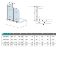 110x140cm Parete Doccia Sopravasca Angolare 2 Ante Pieghevoli con Parete Laterale 75 cm Vetro Temperato 6 mm Trasparente Anticalcare Cromato Lucido