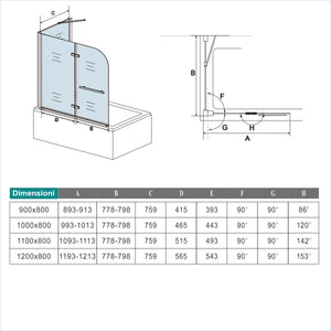 90x140cm Parete Doccia Sopravasca Angolare 2 Ante Pieghevoli con Parete Laterale 70 cm Vetro Temperato 6 mm Anticalcare Portasciugamani Cromato Lucido