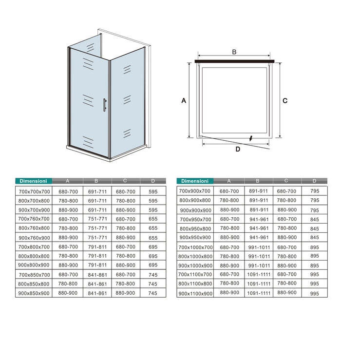 195 cm Box Doccia a Tre Lati Porta Battente 76 cm Due Pareti Fisse 90 cm Vetro 6mm Anticalcare Barra da 45 cm Cromato