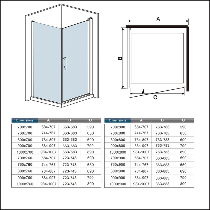 187cm Box Doccia Angolare Porta Battente e Lato Fisso 90x90cm Vetro Trasparente 6mm Anticalcare Barra 90 cm Cromo Lucido