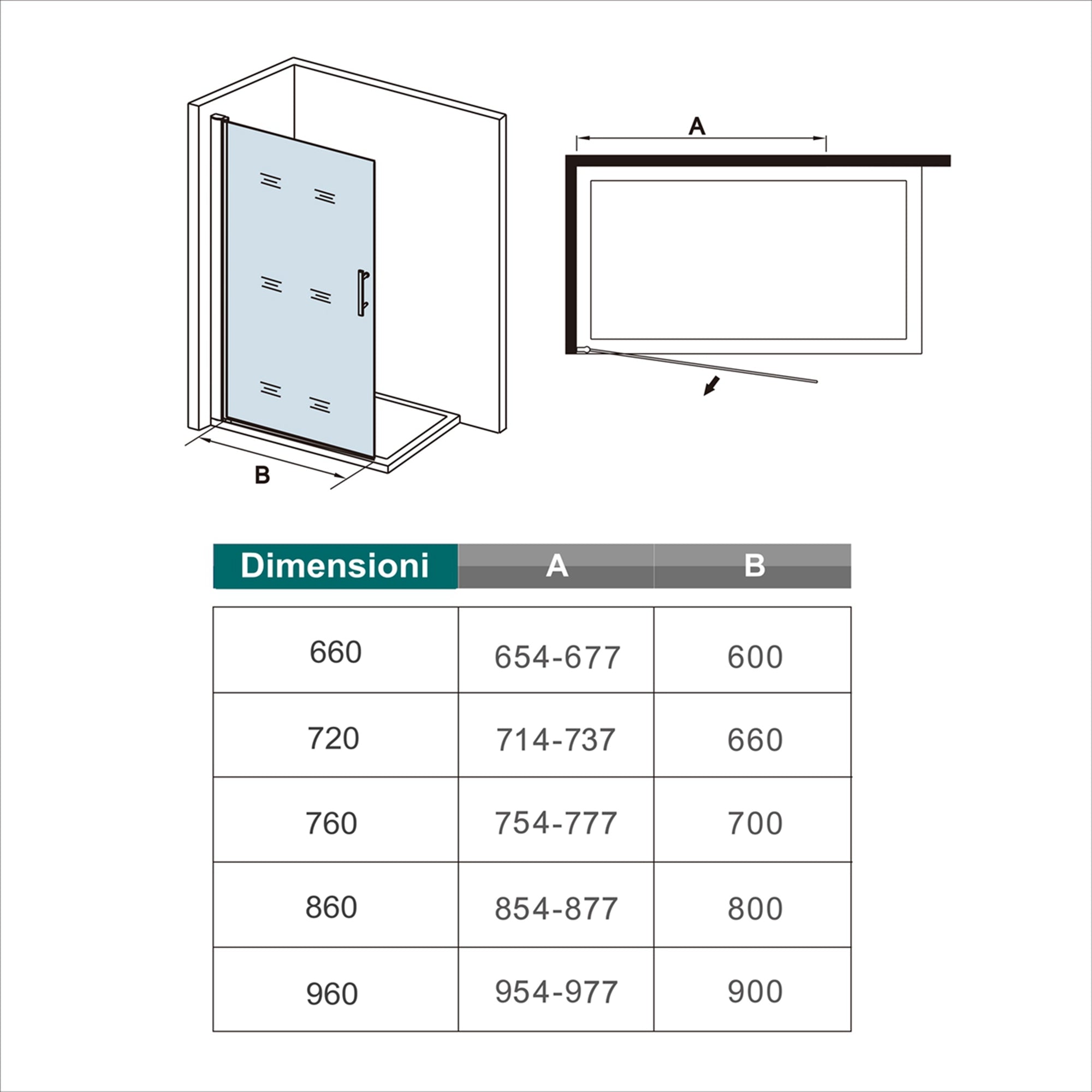 WALK IN Parete Doccia Movibile Pivotante 75x187 cm in Vetro 6 mm Trasparente Temperato Anticalcare Telaio Cromato Lucido