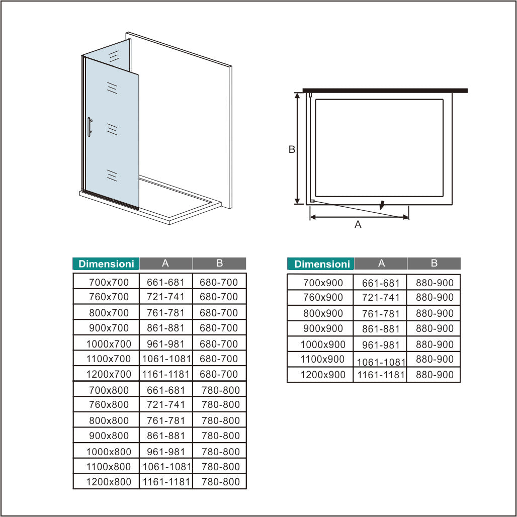 195 cm Box Doccia Walk In Porta Battente 77 cm + Parete Fissa 70 cm Vetro 6mm Anticalcare Barra da 45 cm Cromo Lucido