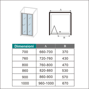 185 cm Box Doccia per Nicchia Porta a Soffietto Vetro Temperato 5 mm Trasparente  Profili Cromati Lucidi 76 cm