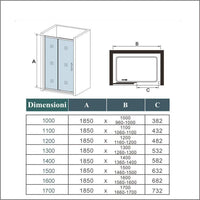 120x185 cm Porta Doccia Per Nicchia Anta Scorrevole Ingresso Laterale In Vetro Temperato 5mm Satinato Opaco