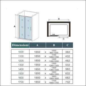 120x185 cm Porta Doccia Per Nicchia Anta Scorrevole Ingresso Laterale In Vetro Temperato 5mm Satinato Opaco