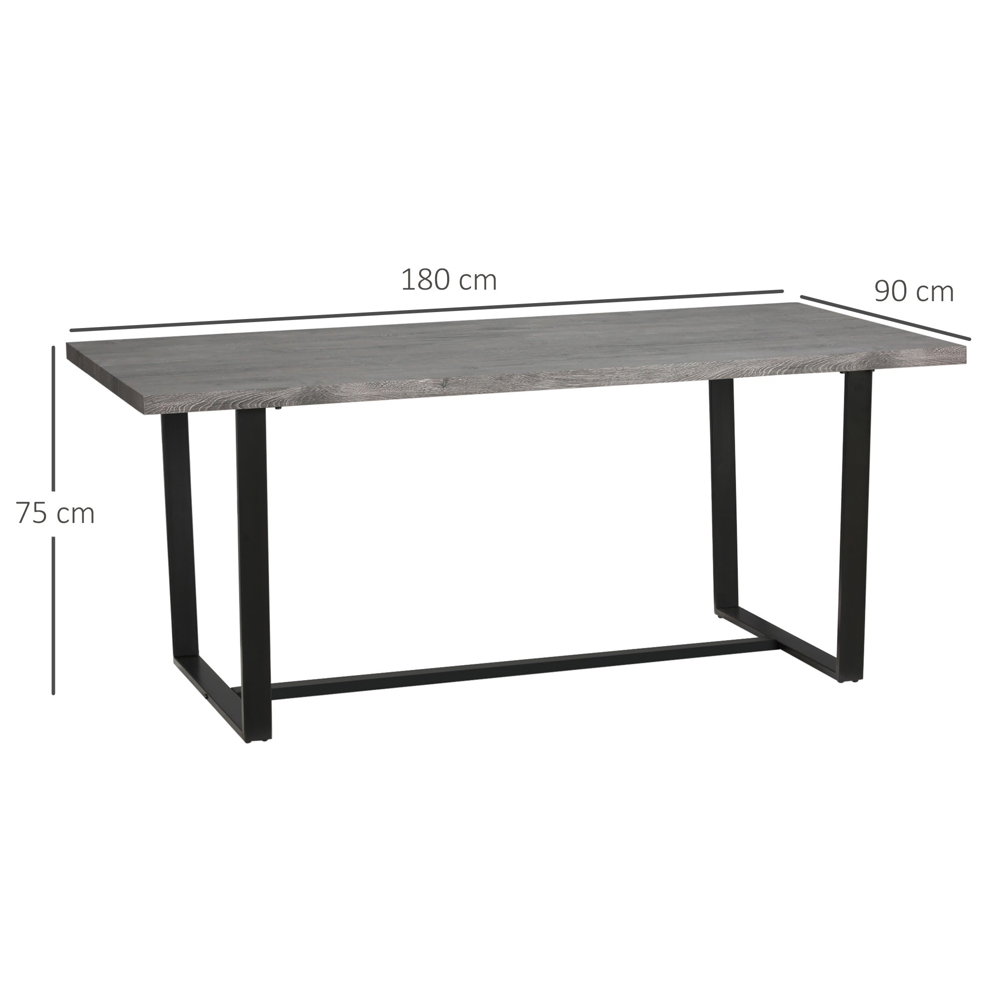 Tavolo Rettangolare 180x90x75 cm Max 8 Persone in MDF e Acciaio Grigio e Nero