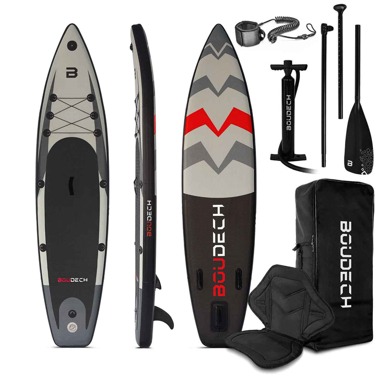 Stand Up Paddle Board Race - Tavola da SUP gonfiabile 315X70X15 cm con sediolino pagaia regolabile, cavigliera, gonfiatore, kit riparazione borsa trasporto idonea SUP agonistico. Peso Max 140kg