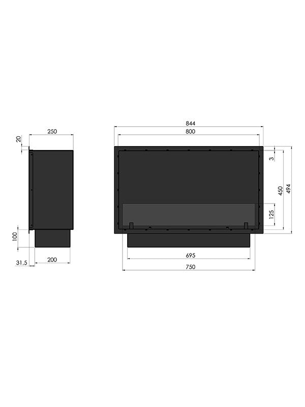 SLIM INSIDE BLACK - Camino A Bioetanolo Da Incasso Cm 80