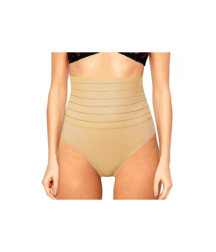 Slip A Vita Alta Con Panciera Guaina Contenitiva Addominale In Cotone 6077  Beige   Xl    