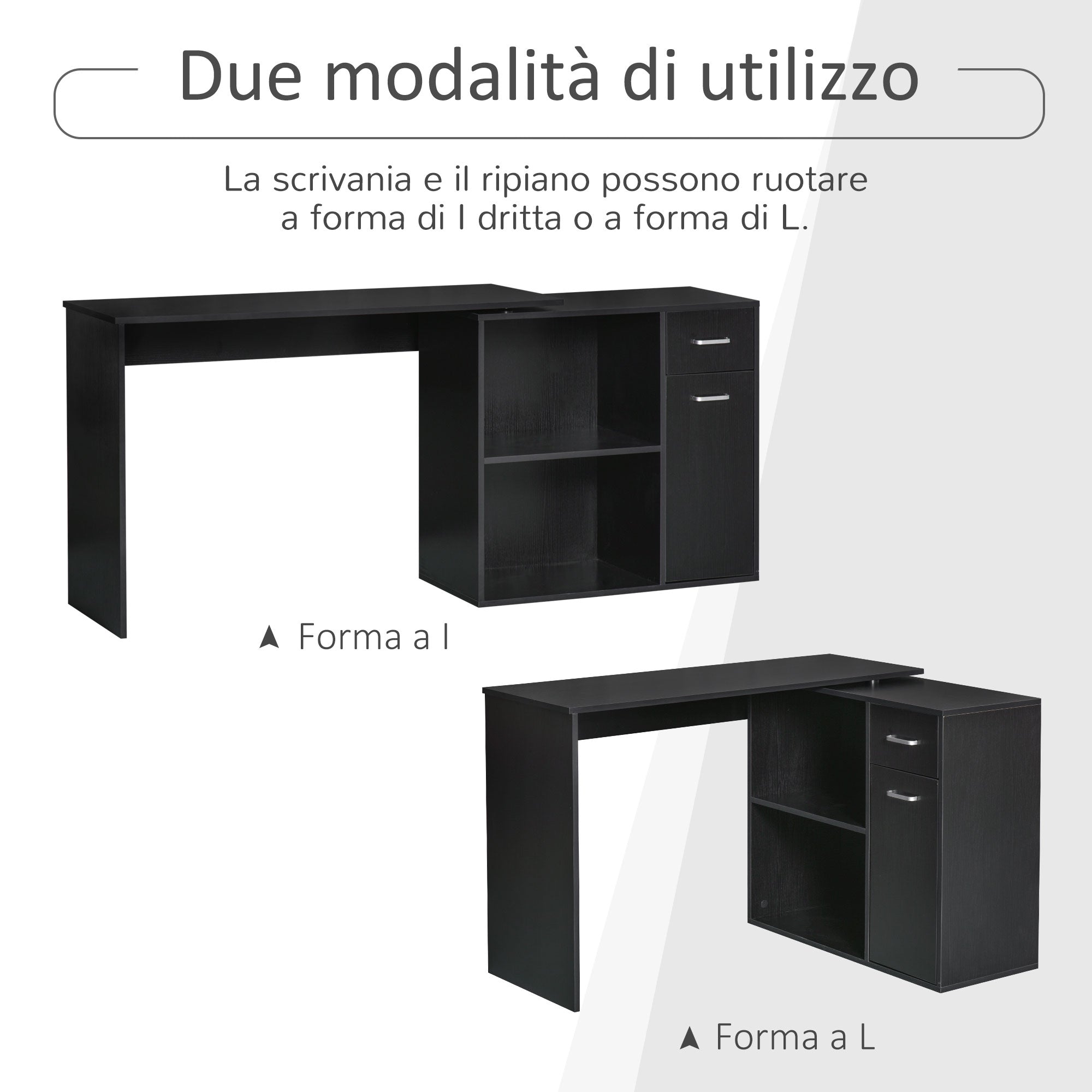 Scrivania Angolare da Ufficio 2 Cassetti e 2 Ripiani 117x82x74 cm in Legno Nero