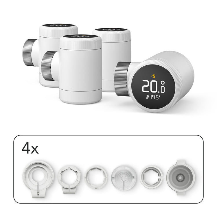 Tado Testa termostatica Intelligente X quattro pack, Controllo multistanza, Wi-fi, Matter, Assistenti vocali google e alexa 