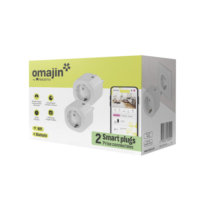 OMAJIN by Netatmo set 2 Prese Intelligenti con timer, monitoraggio consumo, controllo remoto, spegnimento ritardato, risparmio energetico, Wi-Fi/Bluetooth, 16A/3680W, OSP-SK-01-EC