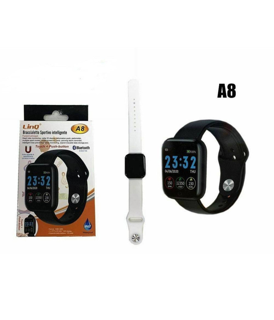 Smartwatch Orologio Contapassi Smart Sport Bracciale Sportivo Bluetooth Linq A8         