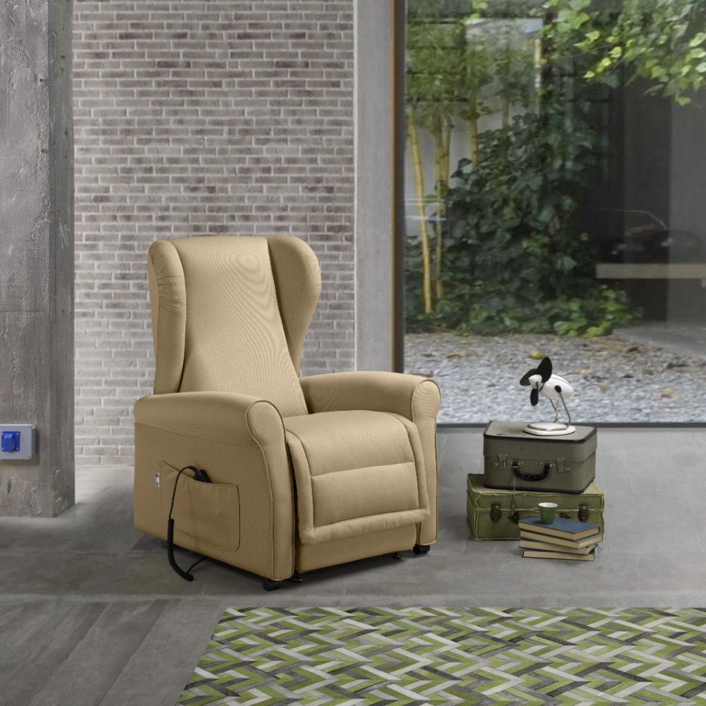 Poltrona Alzapersona Elettrica 2 Motori 90x100x90 cm Sofa in Microfibra Dispositivo Medico 1 Beige