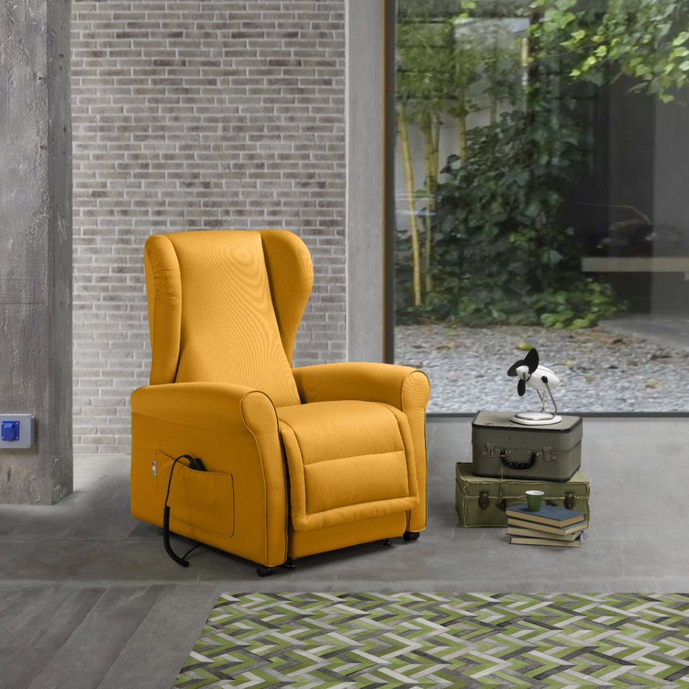 Poltrona Alzapersona Elettrica 2 Motori 90x100x90 cm Sofa in Microfibra Dispositivo Medico 1 Giallo