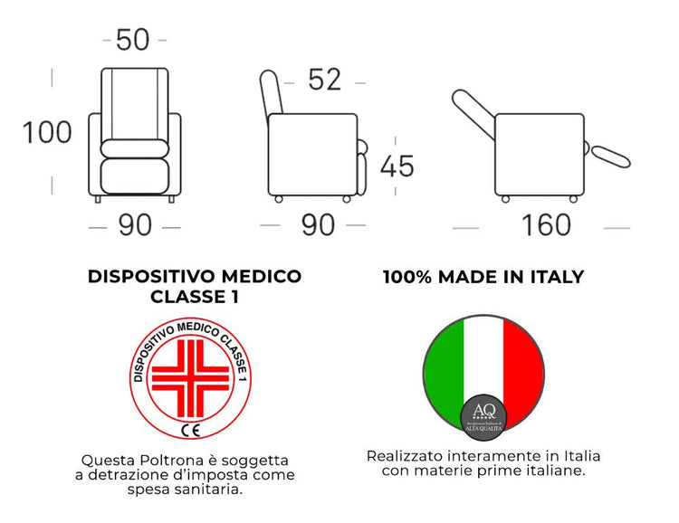 Poltrona Alzapersona Elettrica 2 Motori 90x100x90 cm Sofa in Microfibra Dispositivo Medico 1 Verde