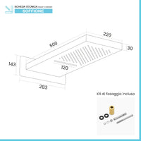 Soffione doccia a sbalzo 22x50 cm cromato in acciaio inox con cascata