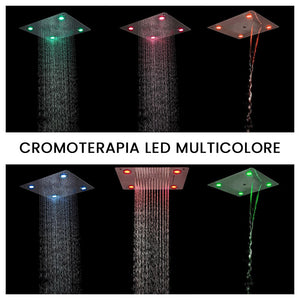 Soffione doccia ad incasso quadrato 50x50 con 3 getti e luci LED