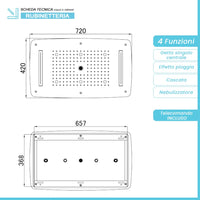 Soffione doccia ad incasso rettangolare 42x72 con 4 getti e luci LED