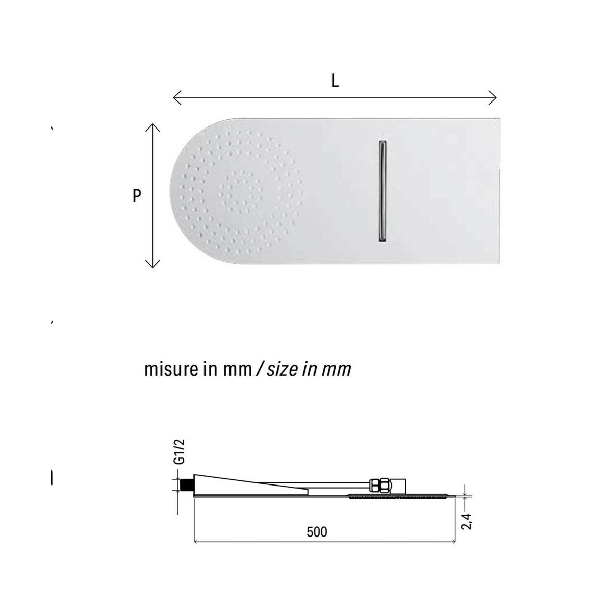 Soffione doccia cascata design circolare con installazione a muro 50x20