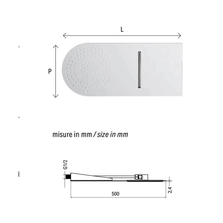 Soffione doccia cascata design circolare con installazione a muro 50x20