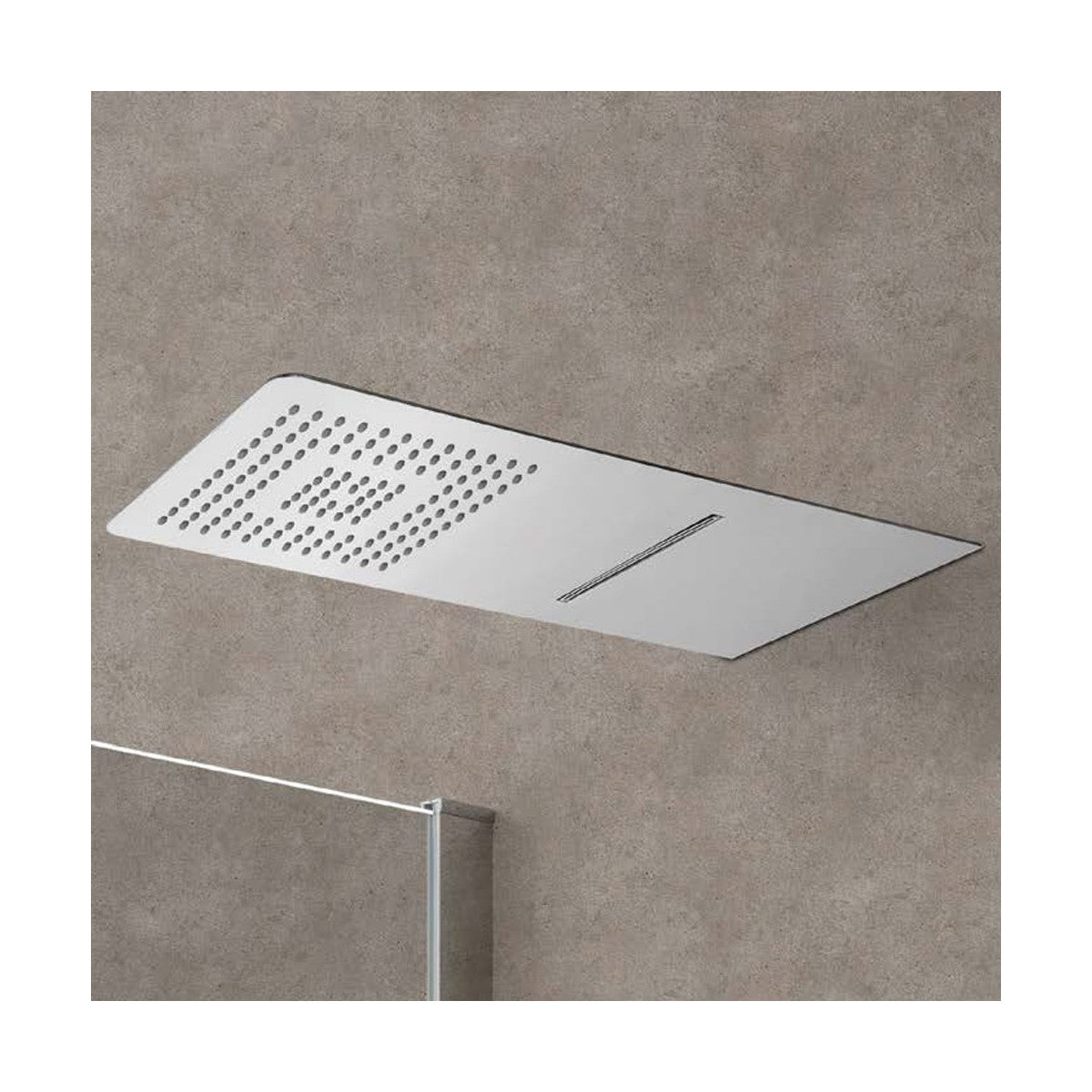 Soffione doccia cascata design quadrato con installazione a muro 50x20