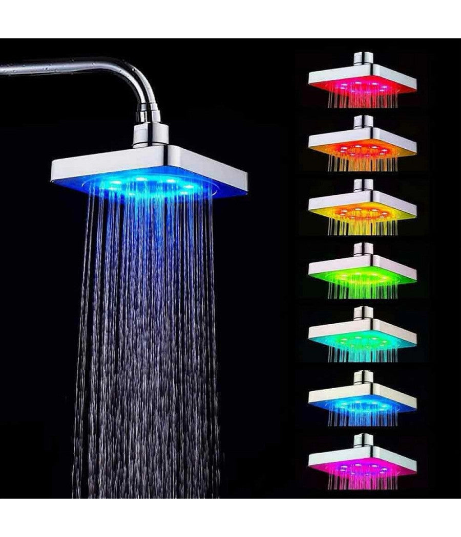 Soffione Doccia Quadrato 15cm A Led Rgb Bagno Miscelatore 79903 Per Cromoterapia         