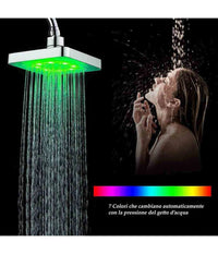 Soffione Doccia Quadrato 15cm A Led Rgb Bagno Miscelatore 79903 Per Cromoterapia         