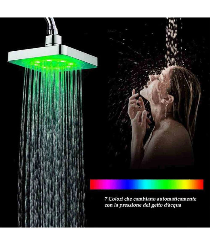 Soffione Doccia Quadrato 15cm A Led Rgb Bagno Miscelatore 79903 Per Cromoterapia         