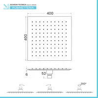 Soffione doccia quadrato 40x40 cm cromato lucido in acciaio inox