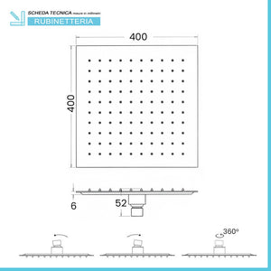 Soffione doccia quadrato 40x40 cm cromato lucido in acciaio inox