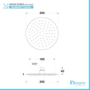 Soffione doccia tondo 20 cm in acciaio inox nero opaco anticalcare