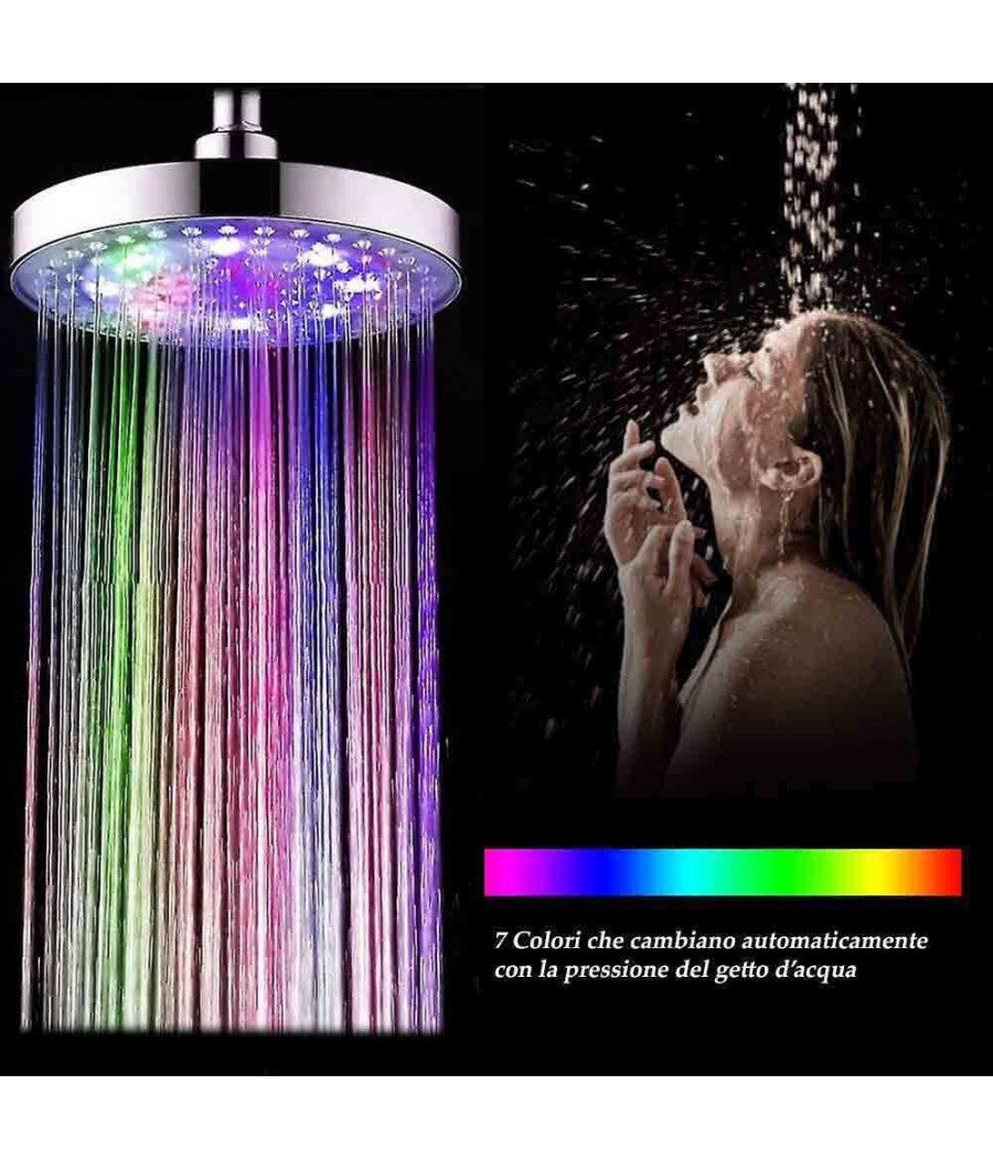 Soffione Doccia Tondo 22cm Led Rgb Colorati Bagno Miscelatore 79904 Cromoterapia         