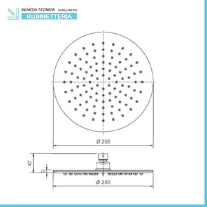 Soffione doccia tondo nero opaco in acciaio inox diametro 25 cm