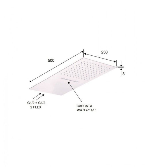 Soffione doccia a parete in acciaio inox lucidato a specchio 2 getti, normale o cascata. cod 75930