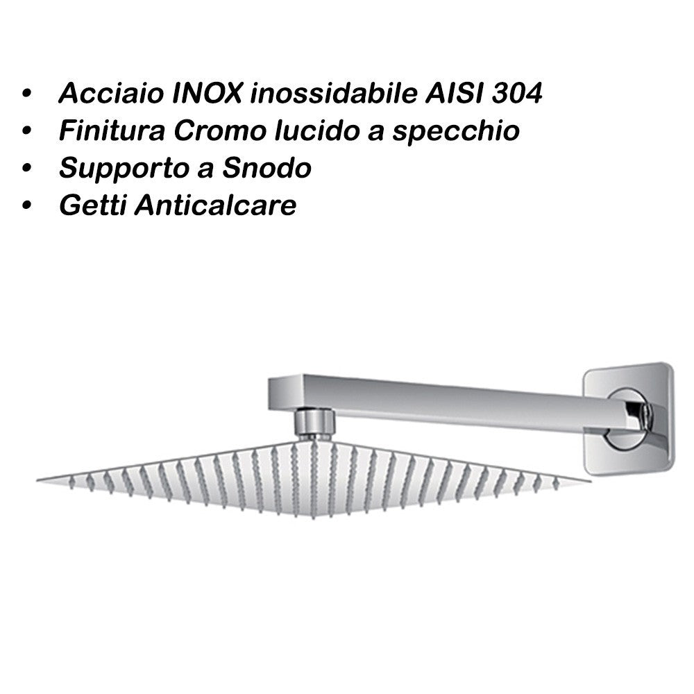 Soffione Doccia Quadrato In Acciaio Inox  25 X 25 Cm