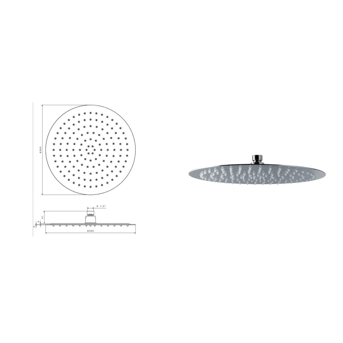 Soffione ultraslim per doccia tondo in acciaio inox da 300 mm di tubico nilo