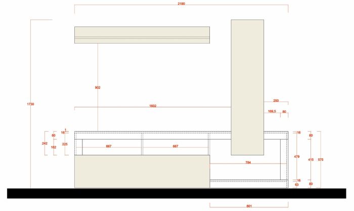 Parete attrezzata con 1 pensile verticale, una ribalta e una mensola in finitura bianco laccato lucido e pero, ZLCHN1P1RBO-1