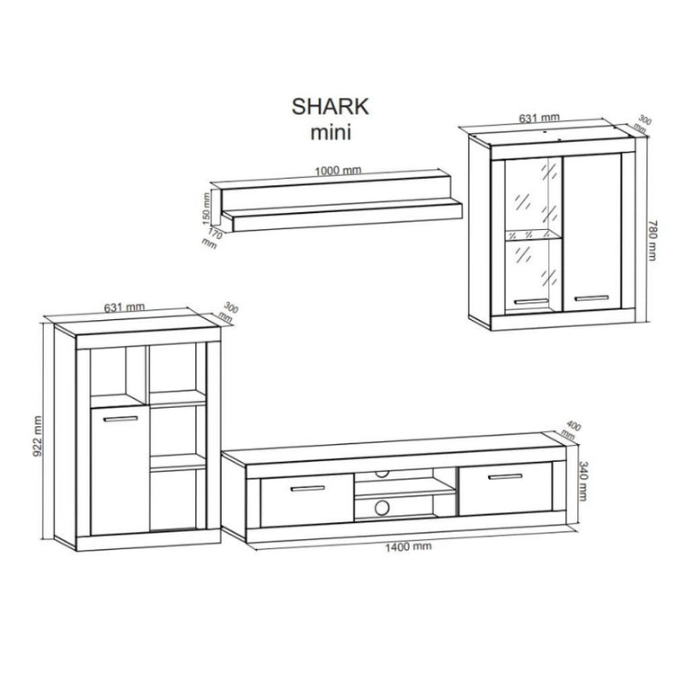 Soggiorno Shark mini rovere sonoma e bianco 227