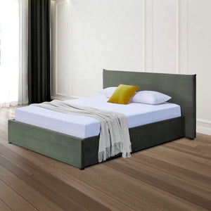 Somnus - Letto matrimoniale contenitore imbottito in velluto a coste, rete a doghe 160x200 cm, colore verde