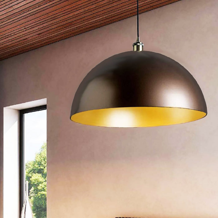 Lampadario classico illuminando cupola e27 led metallo monoemissione sospensione, finitura metallo bronzo