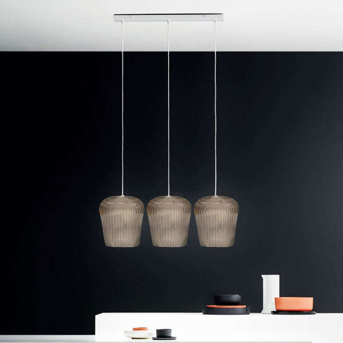 Sospensione vetro ambra gea luce numa br3 e27 led lampada soffitto decentramento classica