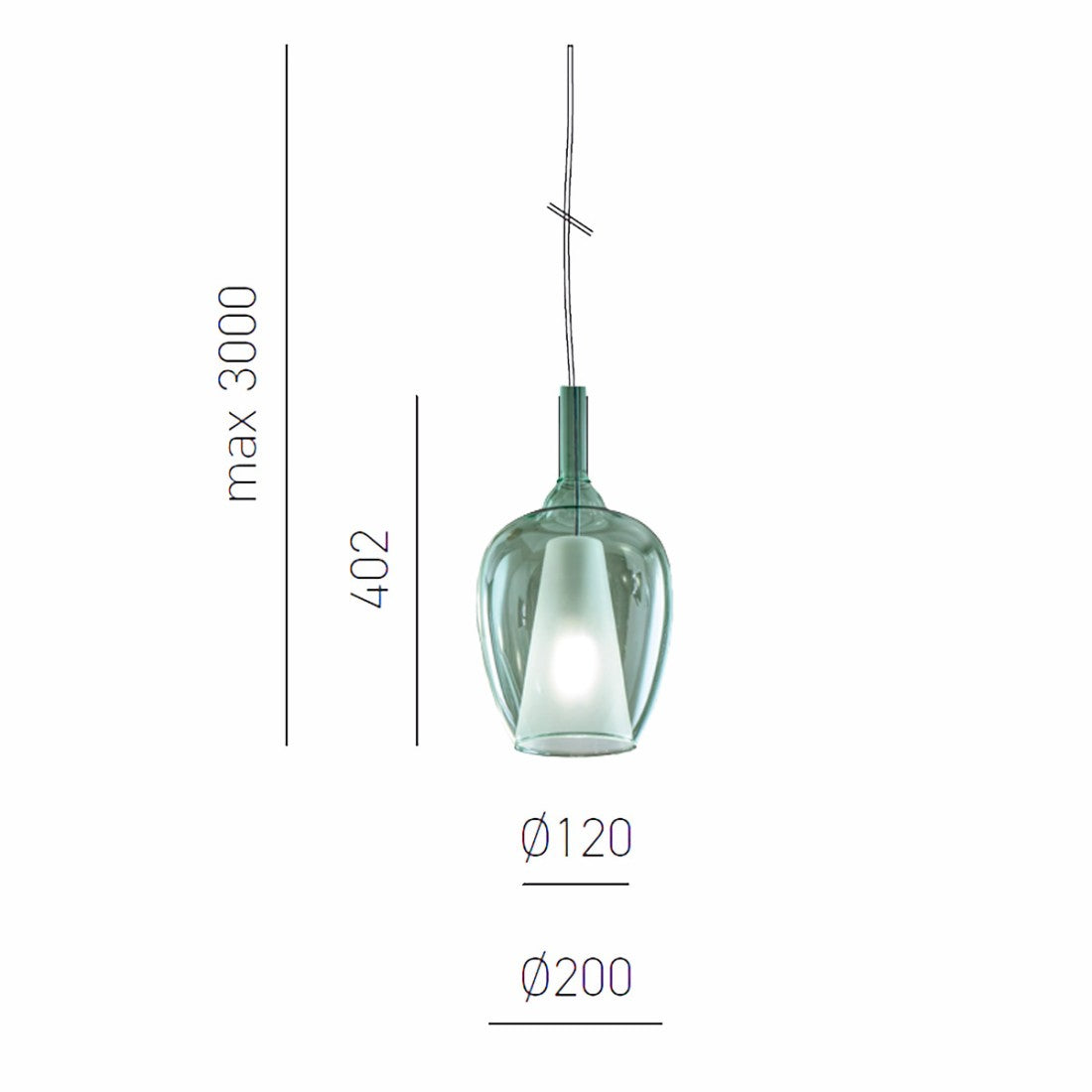 Sospensione vetro verde trasparente gea luce ofelia s10 e27 led lampada soffitto