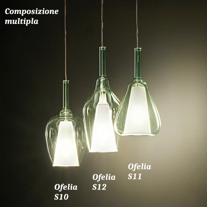 Sospensione vetro verde trasparente gea luce ofelia s10 e27 led lampada soffitto