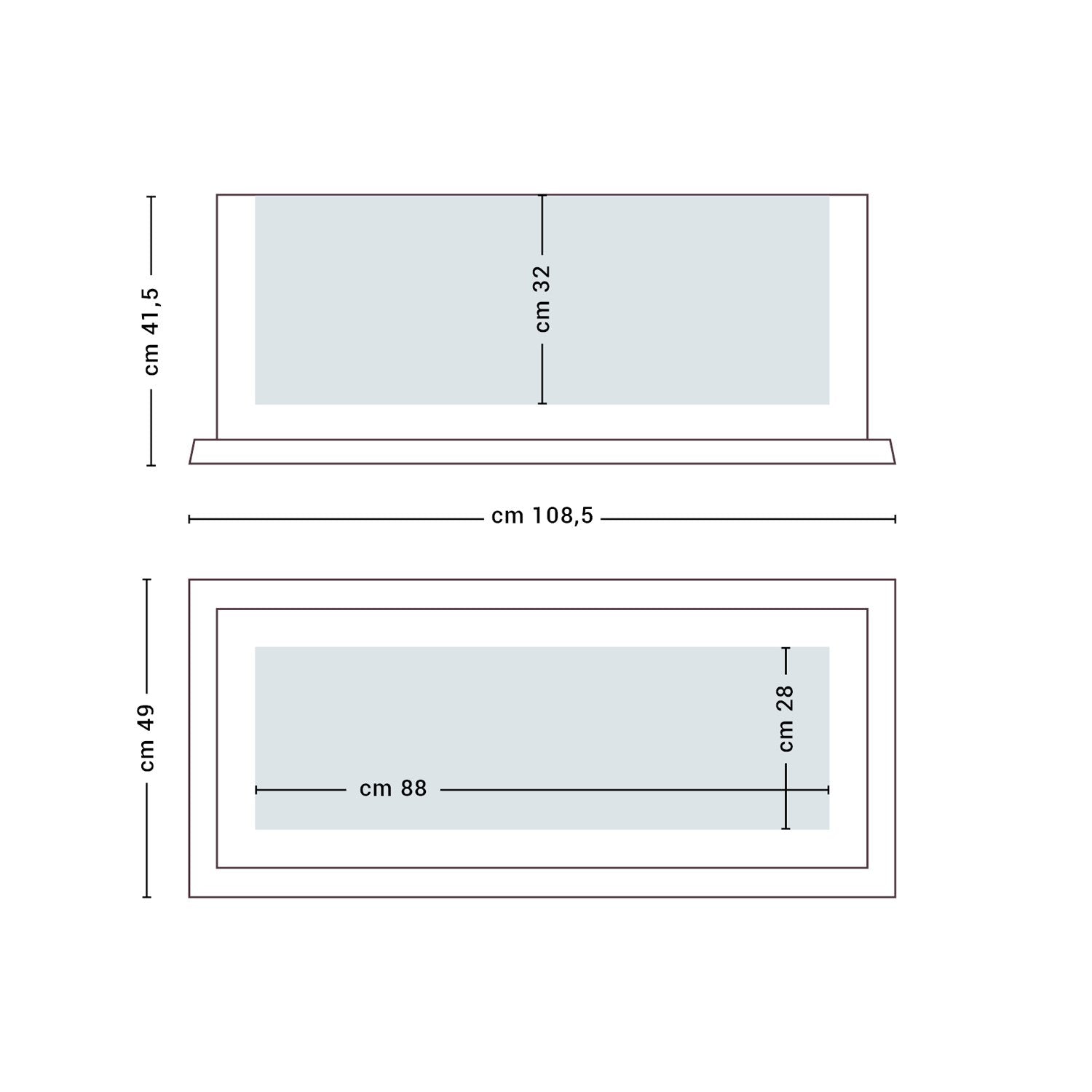 Sottovaso rettangolare 108x49 colore Antracite in resina per fioriera mod. Matera