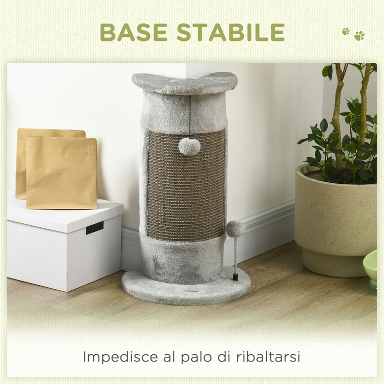 Albero Tiragraffi per Gatti max 5 Kg 34x25,5x58 cm con 2 Palline in Peluche e Sisal Grigio